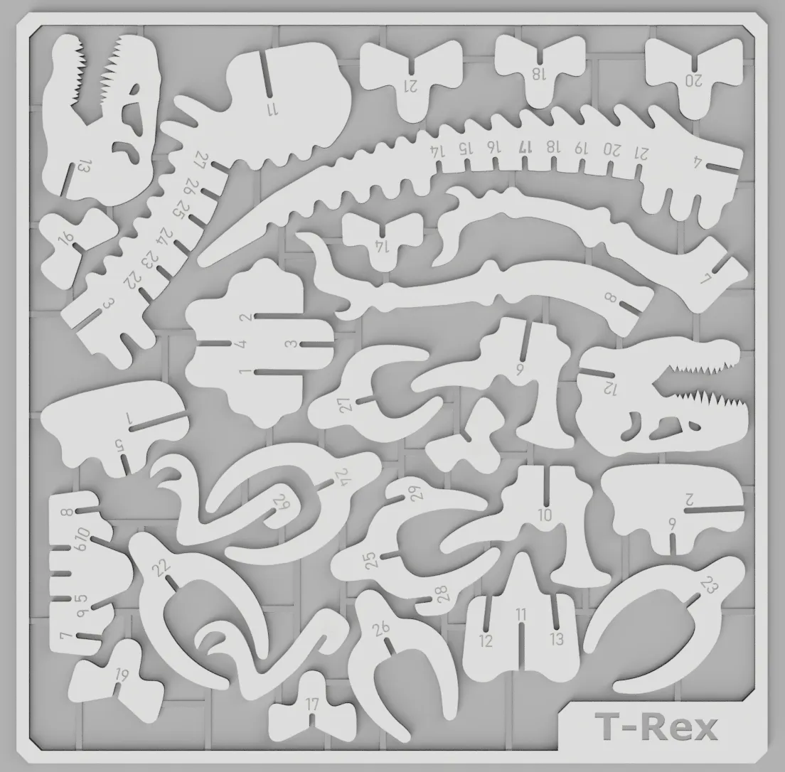 3D Пазл-конструктор Скелет Тиранозавра (T-Rex Kit Card) - Зображення 3